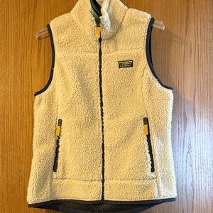 L.L. Bean Cream Fleece Vest with Navy Trim